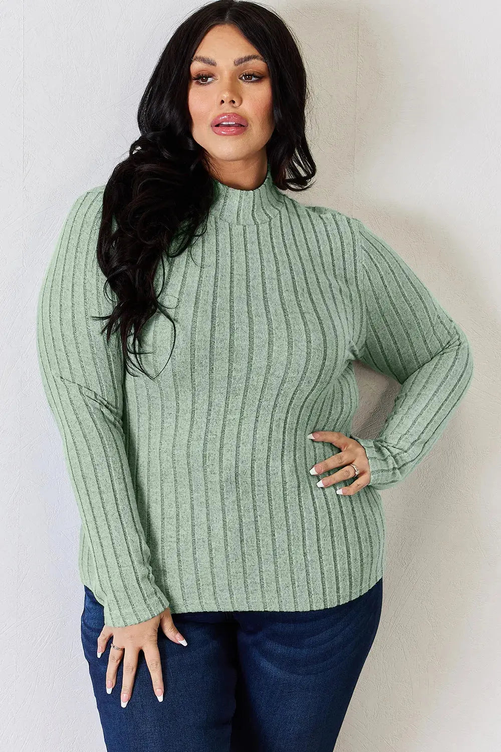 Basic Bae Full Size Ribbed Mock Neck Long Sleeve T-Shirt - Love Salve
